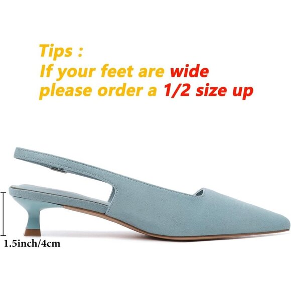 Women's Light Blue Pointed Closed Toe Slingback Kitten Heels Pumps Party Shoes - Picture 4 of 9